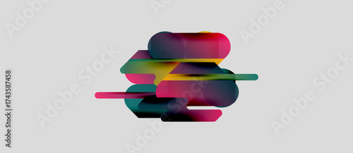 Abstract colorful shapes overlap, creating dynamic composition. Soft gradients blend, forming intriguing visual texture. Minimalist design.