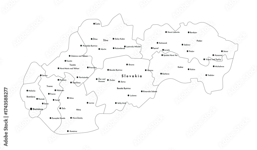 Obraz premium Slovakia map with regions vector illustration