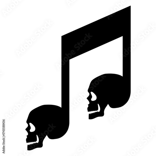 Logo nota musical con silueta lateral de calavera humana para tarjetas y felicitaciones de Halloween 
