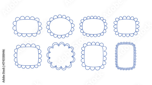 A hand-drawn collection of frames featuring wavy edges shaped like scallops. It's a set of simple black wavy lines. Vector illustration