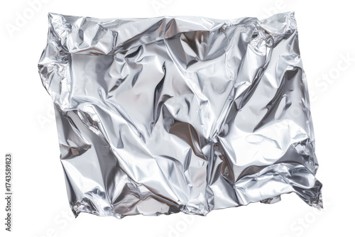 Shiny silver foil wrapped object isolated on transparent background. Blank plastic foil pouches mockup isolated on white background.