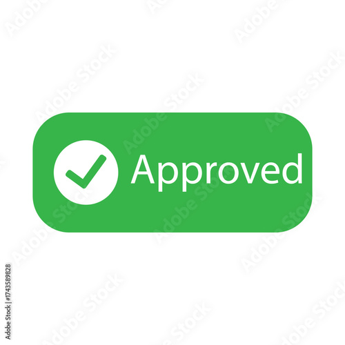 Green approved button with checkmark icon clearly indicating success and acceptance vector