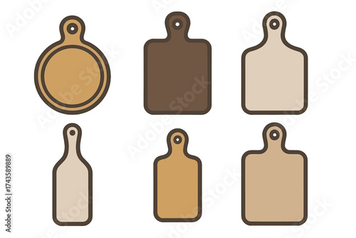 Various wooden cutting boards and chopping boards collection for kitchen preparation