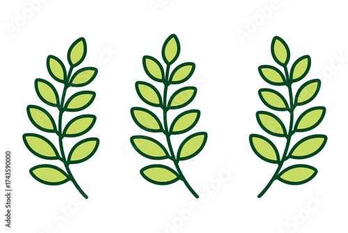 Minimalist design element featuring three identical green foliage stems