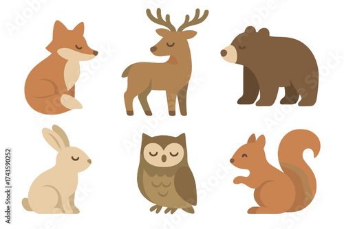 Adorable woodland animals including fox deer bear rabbit owl and squirrel
