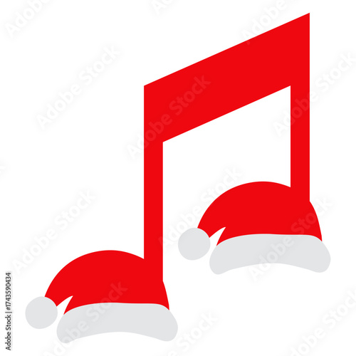Logo nota musical con sombrero de Santa Claus para tarjetas y felicitaciones de Navidad