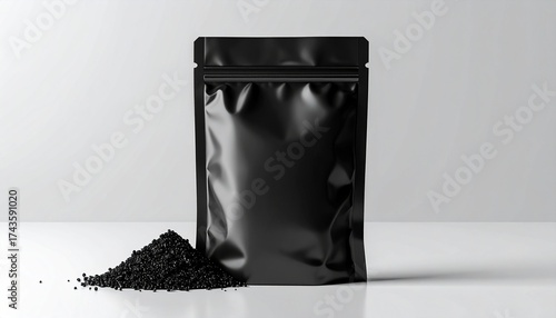 3D blank Coffee Black Color Pouch mockup with isolated background