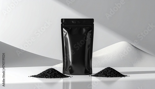 3D blank Coffee Black Color Pouch mockup with isolated background