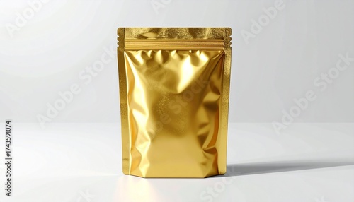 3D blank gold color Coffee Pouch mockup with isolated background