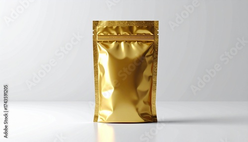 3D blank gold color Coffee Pouch mockup with isolated background