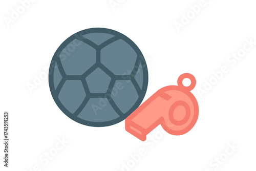 Soccer ball and referee whistle symbolizing sports competition and rules