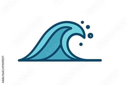 Stylized graphic design of an ocean wave cresting with foam and water droplets