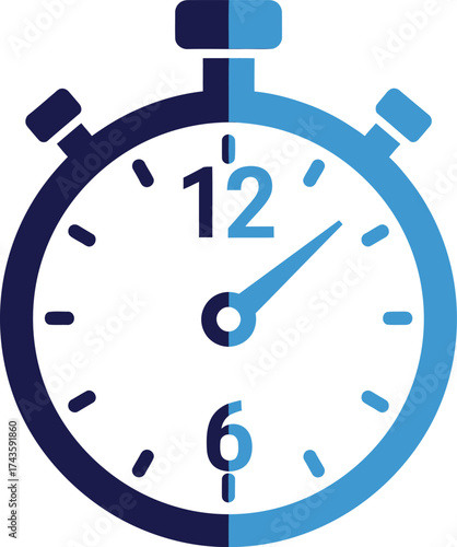 Blue Analog Stopwatch Timer Vector Graphic Illustration.
