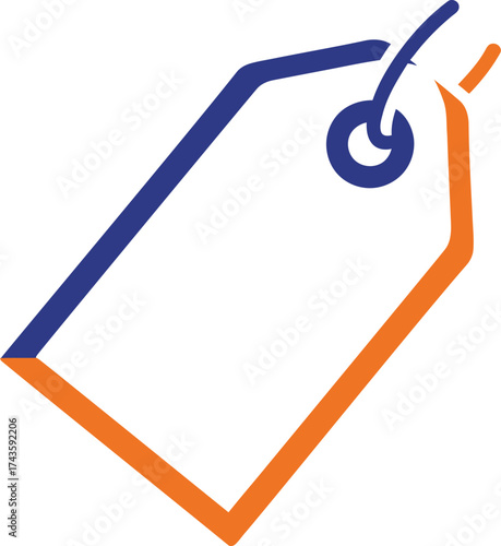 Price tag icon with blue and orange colors for sale.