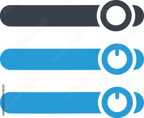 Power button sliders in different colors and states.