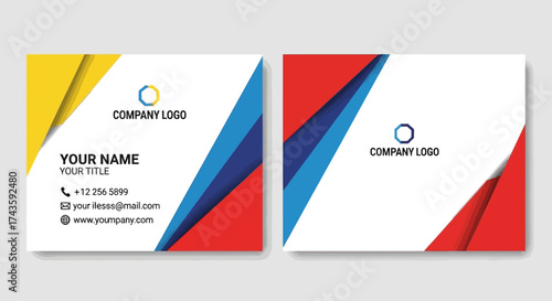 Modern and professional business card design template with colorful geometric shapes