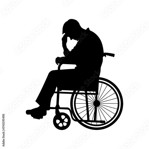 Vector illustration of a silhouette of a man crying on a wheelchair