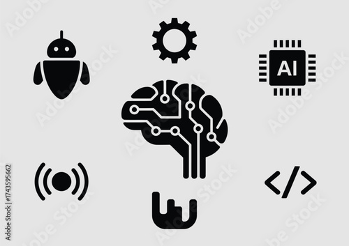 Modern technology icons set scalable vector graphics for ai robotics computing and software development eps silhouette vector illustration white background