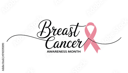 Breast cancer awareness month typography design with pink ribbon symbol of hope and support