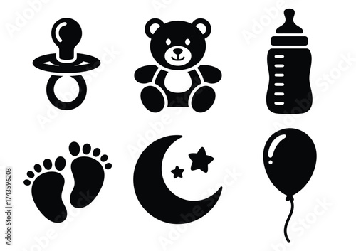 Set of 6 baby icons silhouette vector graphics for eps download scalable illustration silhouette vector illustration white background