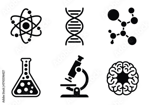 Set of 6 science icons vector illustration scalable eps bundle silhouette graphics silhouette vector illustration white background