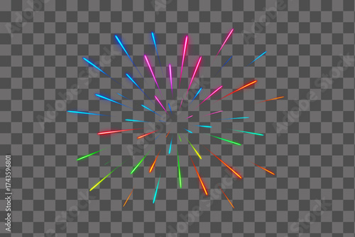 Abstract Rainbow Burst with Dynamic Streaks for Celebration and Party Design light effect