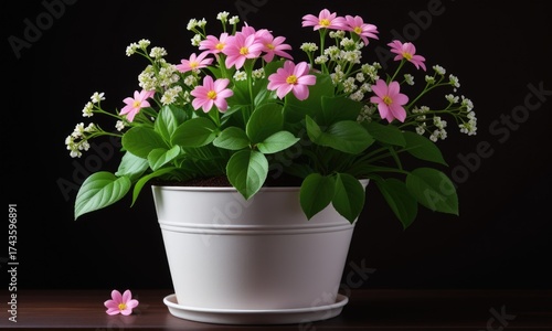 Wallpaper Mural Elegant pink and white flowers in a white pot against a dark background Torontodigital.ca