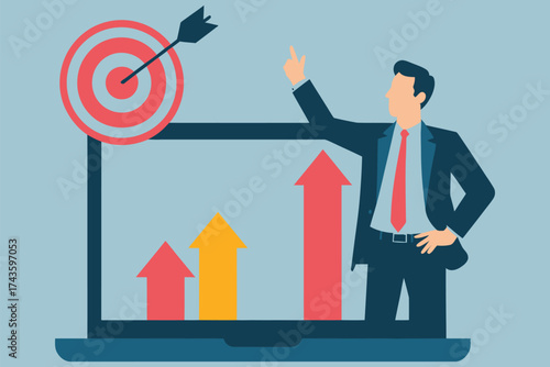 Reaching Goals Flat Design Illustration of Business Success