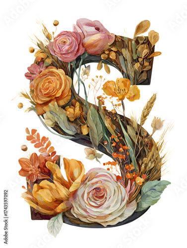 Autumn Floral Arrangement Forming the Letter S monogram