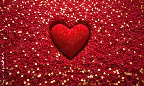 Wallpaper Mural Glittering red heart surrounded by sparkling golden dots and beads Torontodigital.ca