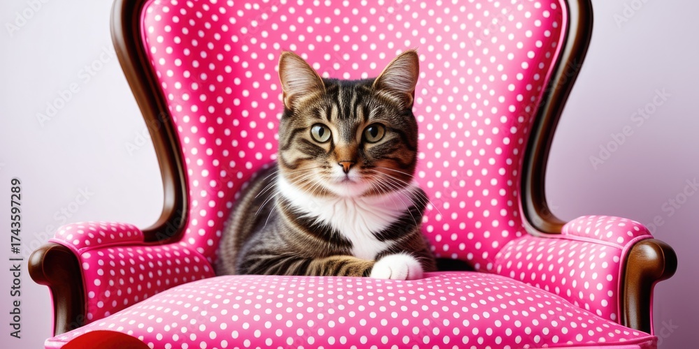 custom made wallpaper toronto digitalAdorable cat relaxing on pink polka dot chair in modern home setting