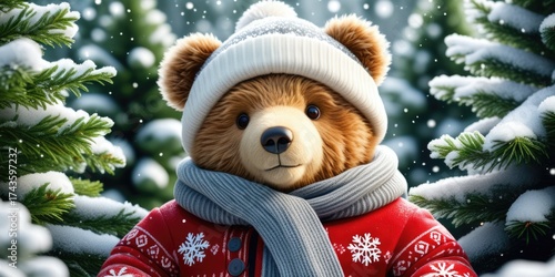Wallpaper Mural Cozy bear in winter wonderland with snowfilled forest background Torontodigital.ca