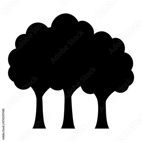 Silhouette of Three Trees Icon-Black silhouette illustration showing three stylized trees standing together, representing nature, forest, or eco concept in minimalist design.