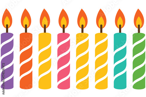 Colorful Birthday Candles with Flames for Celebrations and Festive Occasions