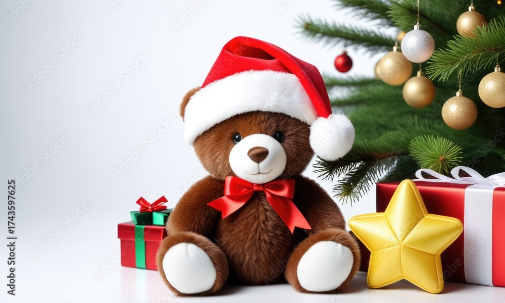 custom made wallpaper toronto digitalChristmas teddy bear with santa hat and gifts by decorated tree