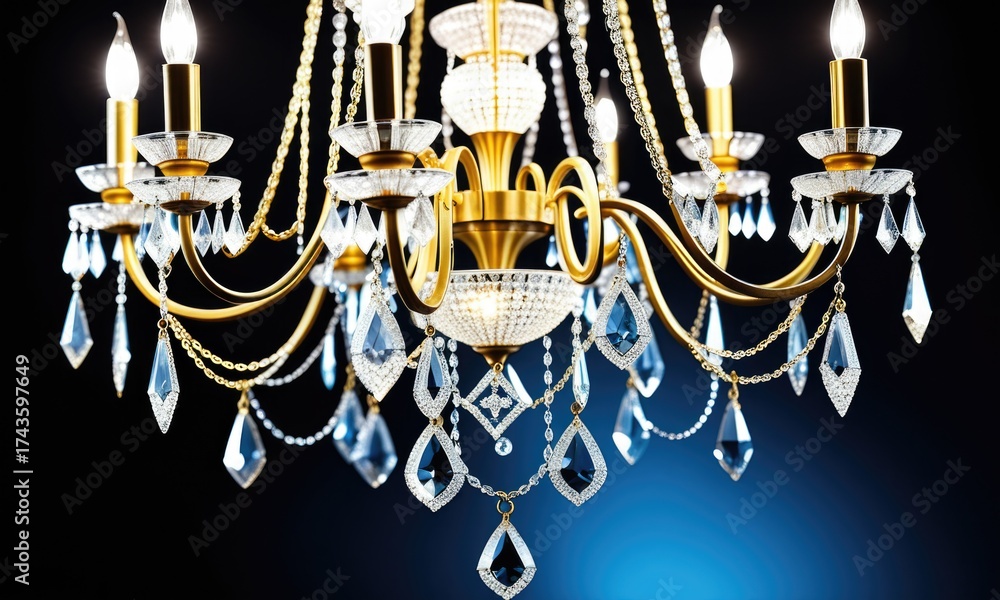 custom made wallpaper toronto digitalElegant gold chandelier with crystal glass details illuminated against a dark background