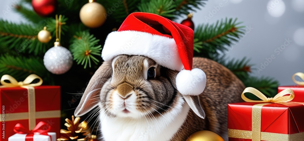 custom made wallpaper toronto digitalFestive bunny in santa hat with christmas tree and gifts