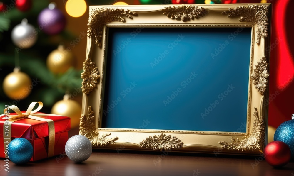 custom made wallpaper toronto digitalFestive golden frame with holiday decorations and gift boxes