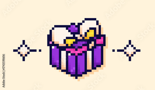 Gift box with a bow and simple stars.