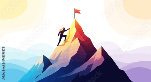 A silhouette of a climber conquering a steep mountain, a symbol of ambition and perseverance