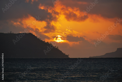 Indian ocean at sunset Seychelles, Mahe