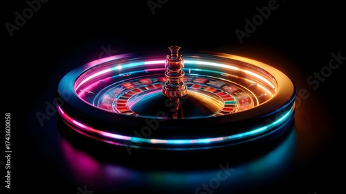 Wallpaper Mural Glowing roulette wheel illuminated with neon lights stands out against a dark background, showcasing vibrant colors and detailed design, embodying the essence of chance and gambling in a luxurious... Torontodigital.ca