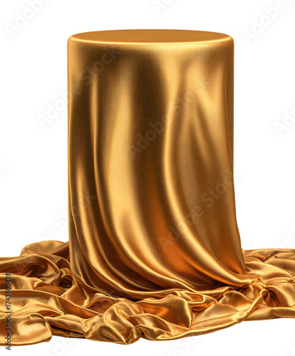 Gold Satin Fabric Covering a Tall Cylindrical Stand