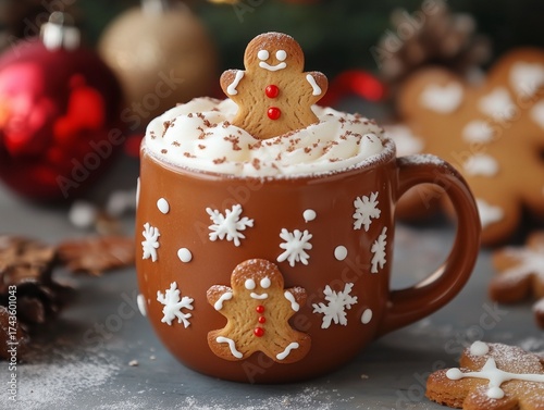 Wallpaper Mural Cozy Christmas Still Life with Festive Santa Mug Hot Cocoa Whipped Cream and Gingerbread Man Torontodigital.ca