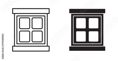 A window is  typically depicts a simplified representation of a house with one or more windows, often with a square or rectangular outline for the window(s) and sometimes a roof and chimney