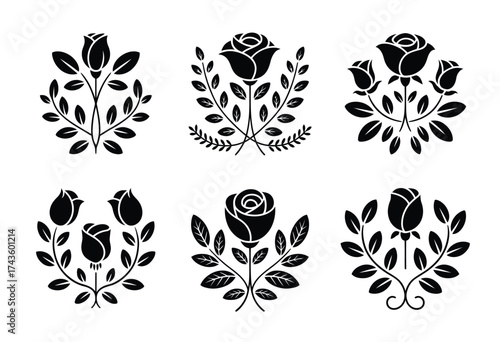 Elegant rose vector graphics bundle scalable illustration icons for declarative eps design projects silhouette vector illustration white background