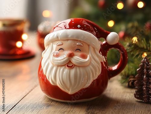Wallpaper Mural Festive Santa Claus Ceramic Mug Filled with Whipped Cream or Christmas Ornaments Torontodigital.ca