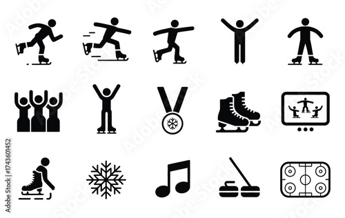 Collection of ice skating icons and symbols for sports and recreation vector illustration eps silhouette vector illustration white background