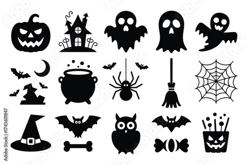 Halloween vector silhouette collection festive spooky icons for decoration and design projects scalable eps silhouette vector illustration white background