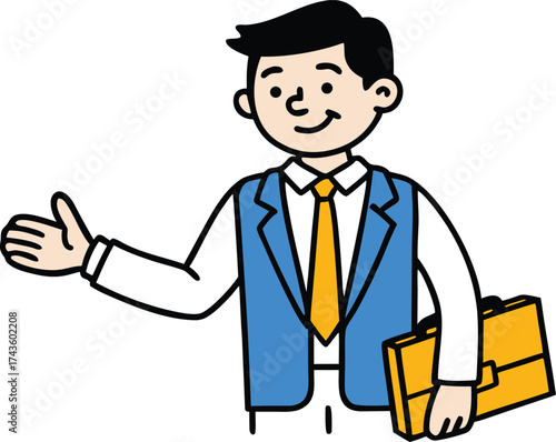 Businessman with Briefcase Offering a Handshake Illustration.